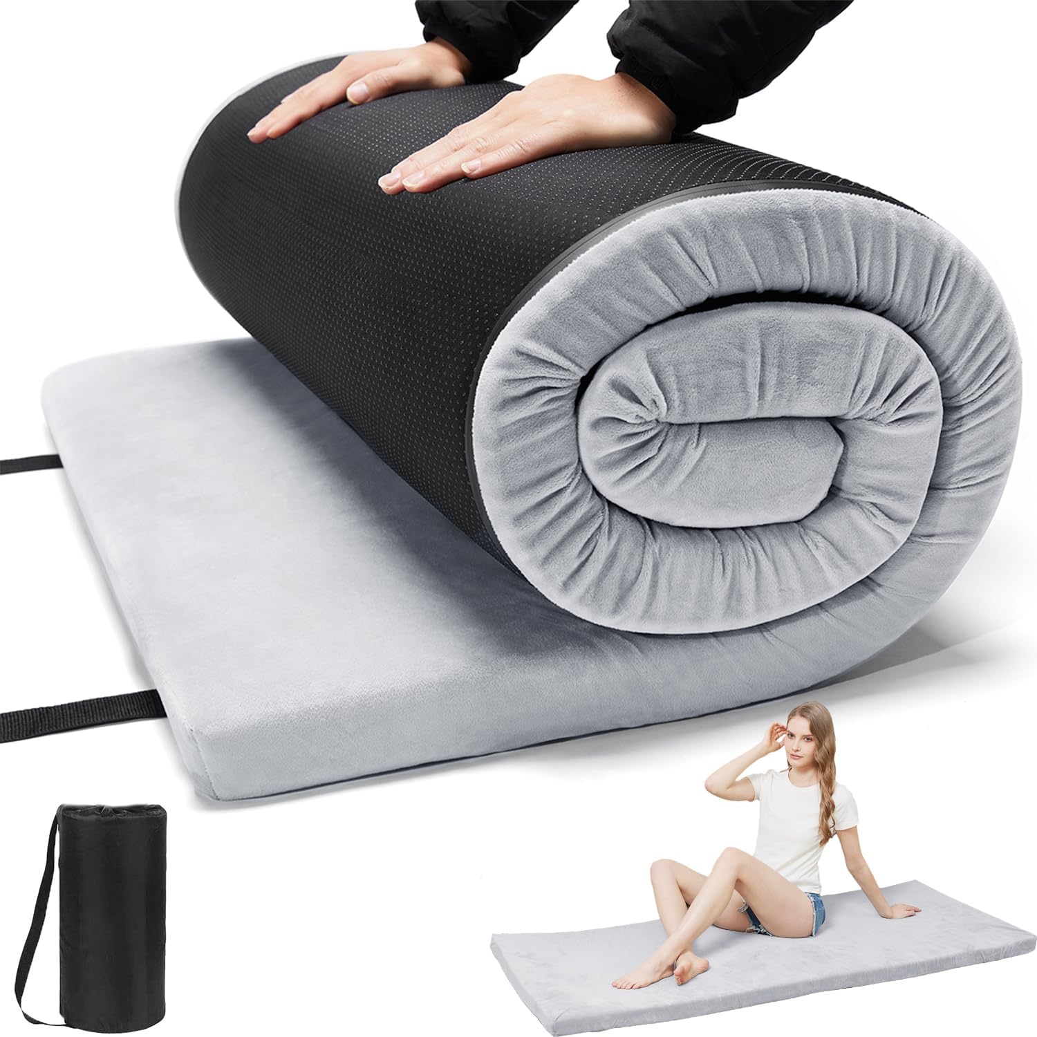 Foam Camping Mattress - Portable Roll Up Sleeping Pad for Car, Tent, Cot & Floor - Waterproof, Comfortable & Compact with Travel Bag