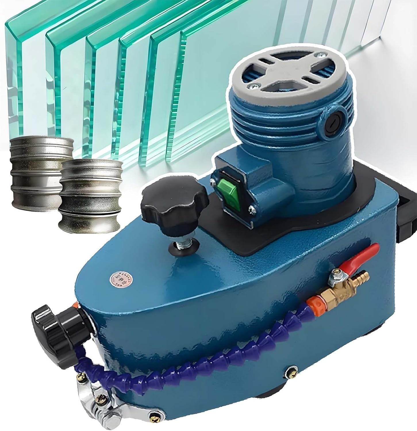DIY Glass Edging Machine With 10 Diamond Wheels,850W Portable Electric Glass Grinder,8000RPM Speed for Straight/Round Corners,4-19mm Thickness,Grinding1-3m/min,Lightweight Design(Blue)
