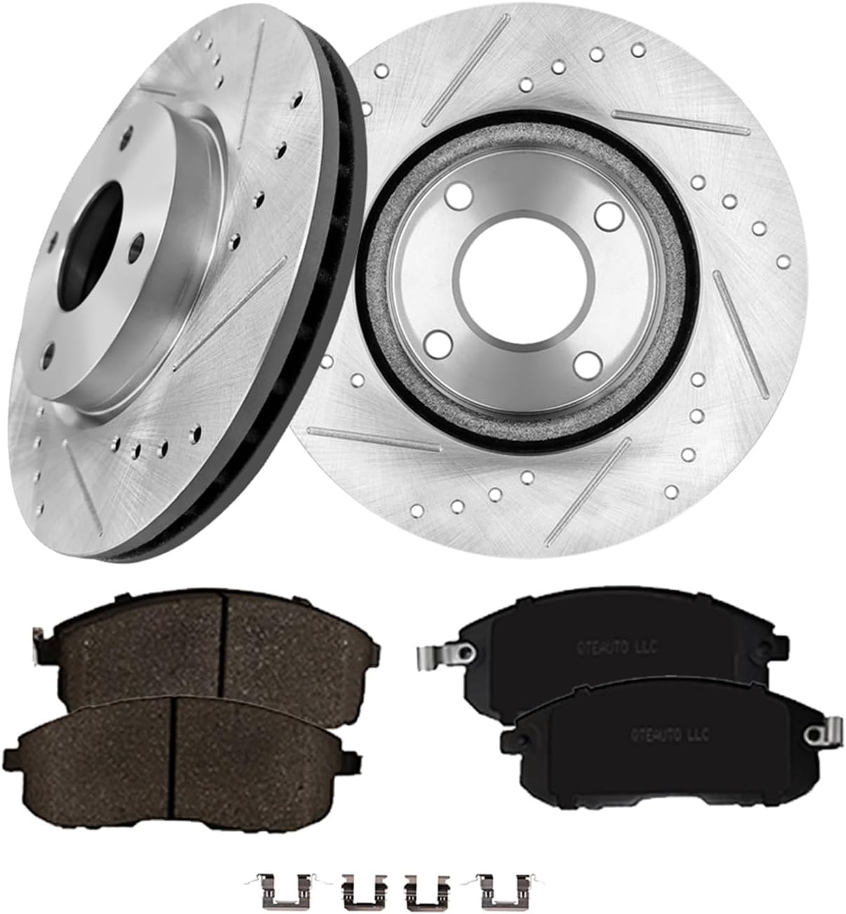 PM Auto Set of 6 Front 280mm Drilled Slotted Brake Disc Rotors-Ceramic Brake Pad Kit Replacement For 2009-2014 Nissan Cube