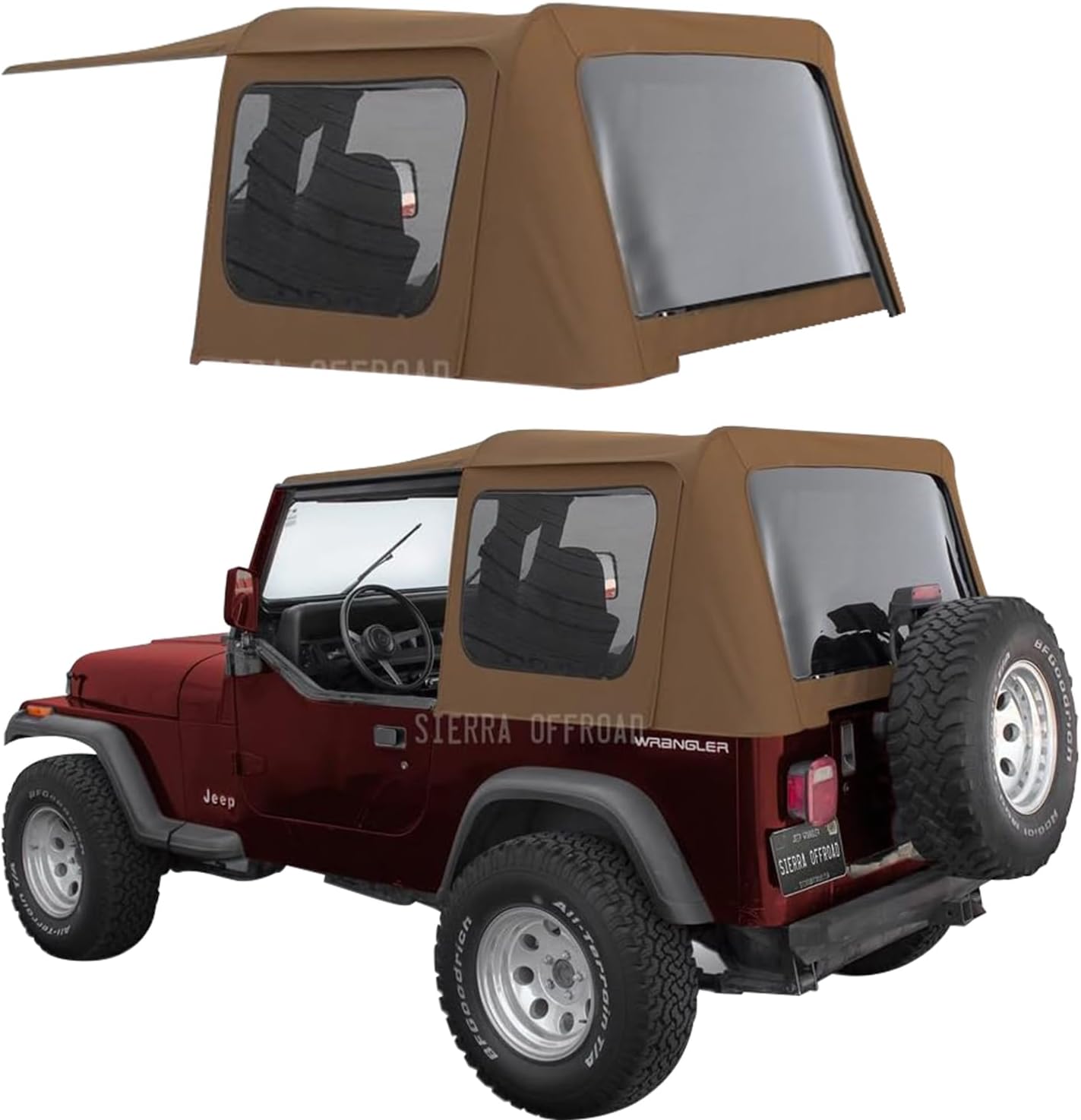 Sierra Offroad Soft Top for 1988 to 1995 Jeep Wrangler YJ - Spice, Denim Vinyl - 2 Door Jeep Soft Top with Rear Plastic Tinted Windows - Factory Precision Fit Replacement - No Upper Door Skins