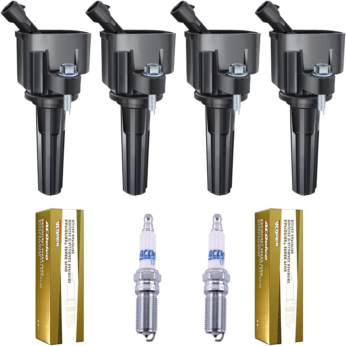 MAS Set of 4 Ignition Coils & ACDelco Platinum Spark Plugs Compatible with Buick Rainier Chevrolet Colorado Trailblazer GMC Canyon Envoy 9-7X Replacement for C1558 UF497 12496547 5C1615
