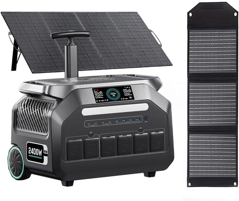 IEE 3200W Solar Generator,P2400 Portable Power Station with 1x200W Solar Panel,2048WH Lifepo4 Battery,1800W 1.2H Fast Charge,Below 30DB,14 Output Ports 5-8MS EPS,for Home Backup,RV.