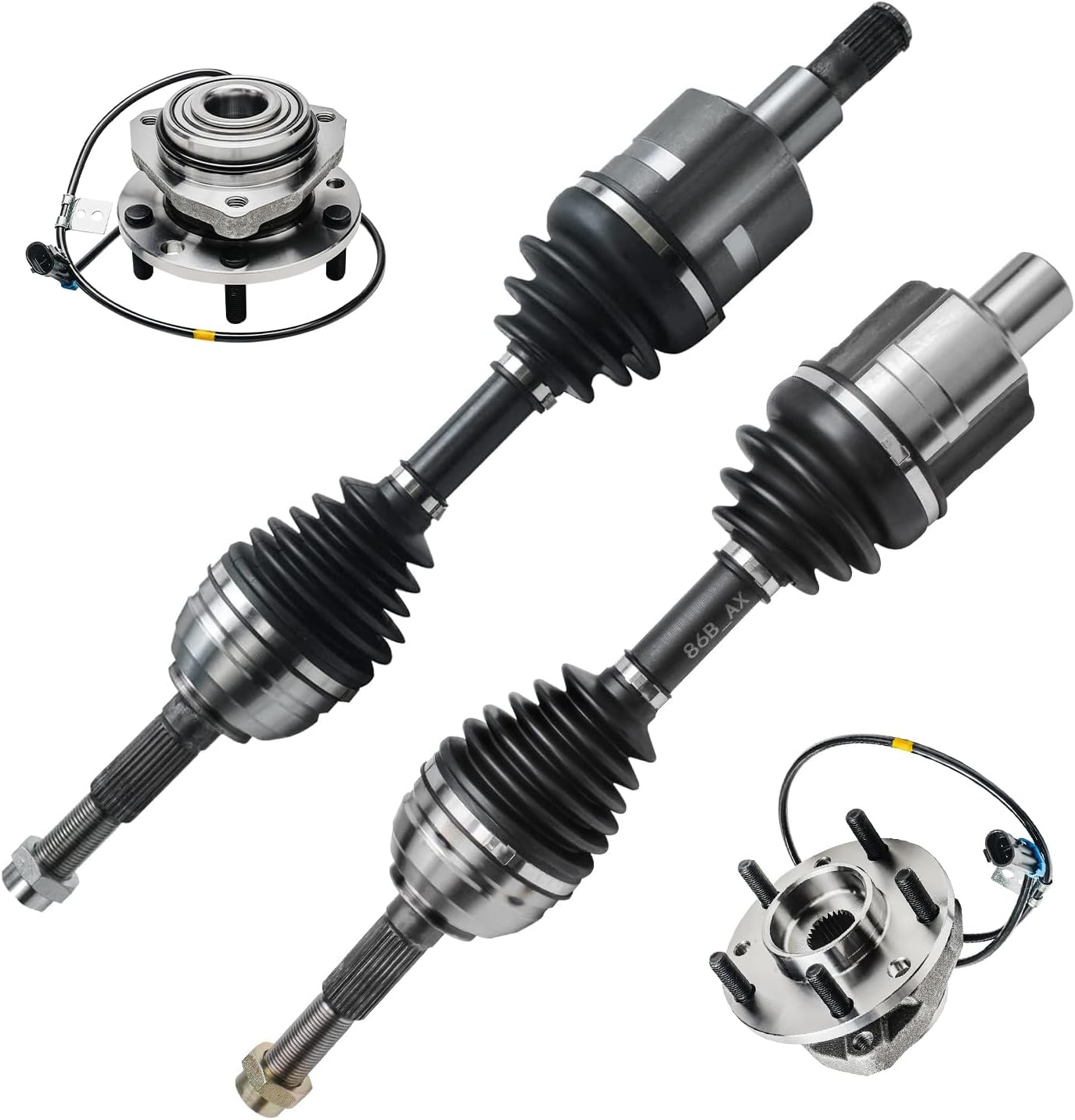 Detroit Axle - 4WD Front 4pc Wheel Bearing Hubs Kit for Chevrolet Blazer S10 GMC Jimmy Sonoma Oldsmobile Bravada, 2 CV Axles 2 Wheel Bearing and Hubs Replacement