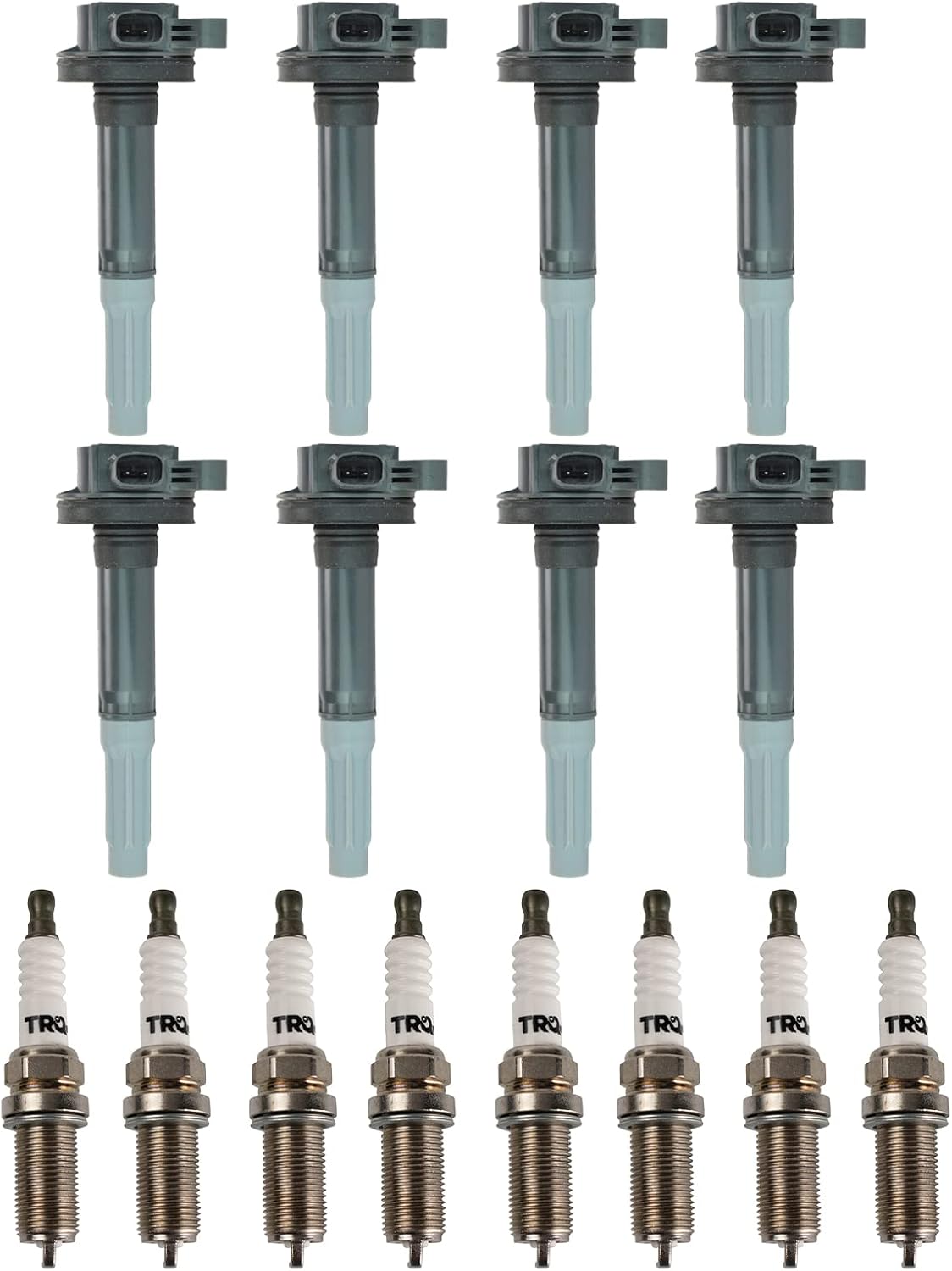 TRQ Ignition Coil and Spark Plug Kit 16 Piece Iridium Spark Plugs Compatible with 2011-2016 Ford F-150 2011-2015 Mustang