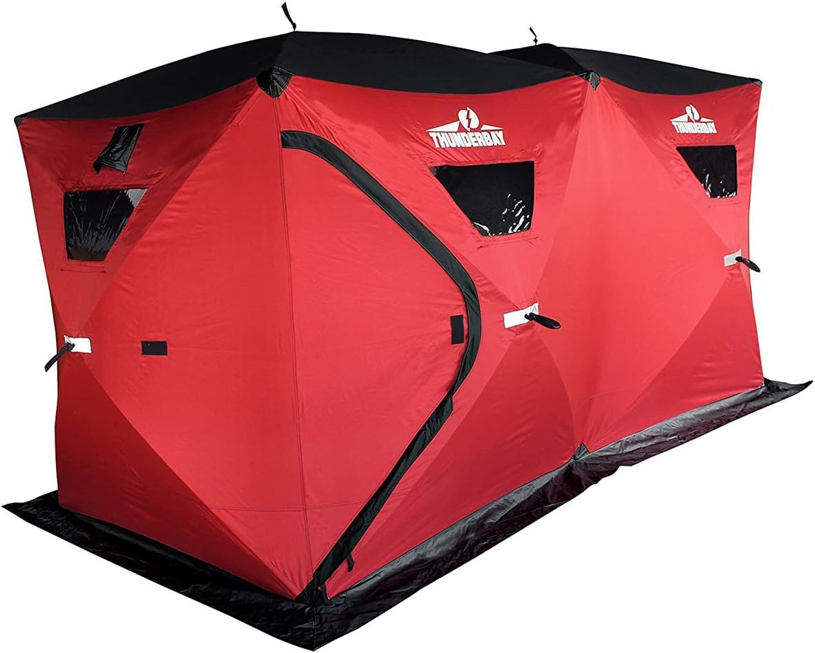 THUNDERBAY Ice Cube Series Pop-Up Hub-Style Ice Fishing Shelter, 68-112 Square Feet of Fishable Area, Portable 6-8 Person Ice Shanty
