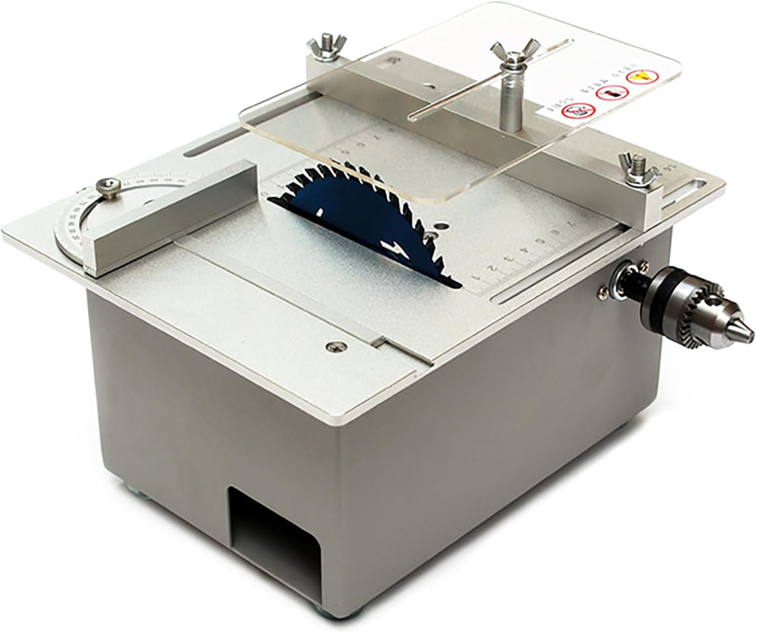 Mini Table Saw, Small Precision Hobby Table Saw, Mini Table Saw for Woodworking, Portable DIY Compact Tabletop Wood Saws for PCB/Wood/Plastic Cutting (Silver)