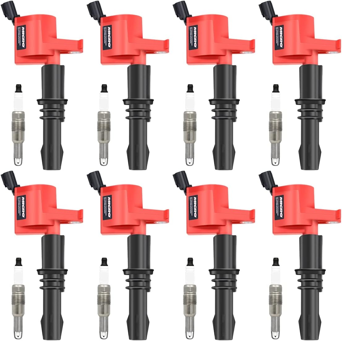 Micro Set of 8 High Performance RED Ignition Coils & Iridium Spark Plug Replacement for Ford F150 Expedition F250 Compatible with Lincoln Mark LT Navigator 5.4L V8 C1541 DG511 SP546