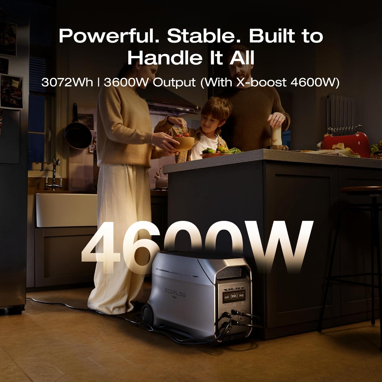 EF ECOFLOW DELTA 3 Ultra Plus Portable Power Station, 3072Wh LiFePO4 Battery, 3600W (7200W Surge) Output, Expandable to 11kWh, Solar Generator (Panel Optional), Reliable Home Battery Backup & Camping