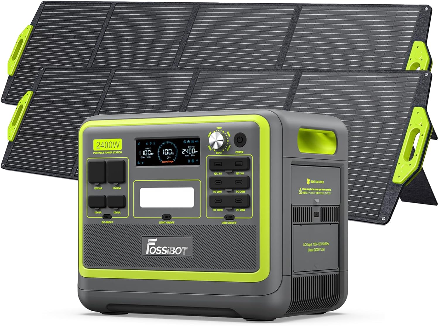 FOSSiBOT F2400 Portable Power Station 2400W, 2048Wh LiFePO4 Battery Backup/6 x 110V AC 2400W Outlets (4800W Peak), 16 Ports, 1.5H Fast Charging, LED Solar Generator for Home Use Camping RV Emergency