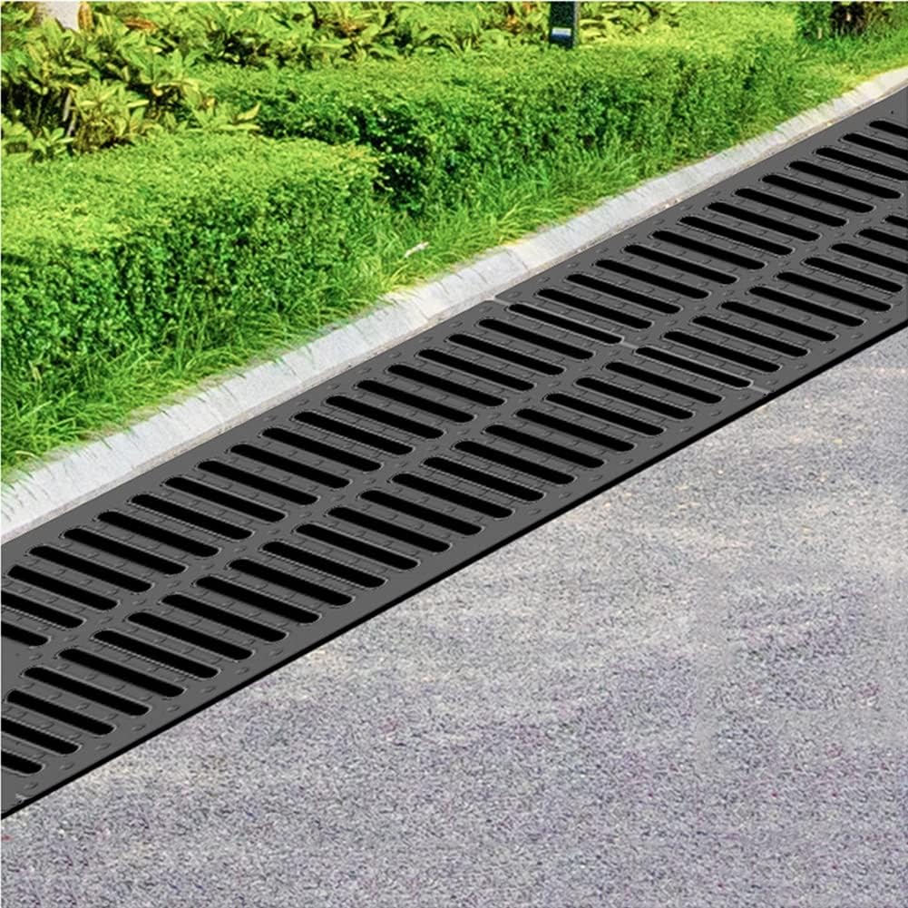 Polymer Driveway Trench Grate Plastic Channel Drain Grate Outdoor Channel Drainage Cover for Garage Parking Lot Lawn(50x50x5cm)