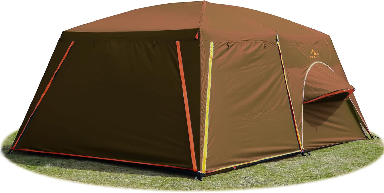 KTT Large Tent 6-12 Person,Family Cabin Tents,Straight Wall,3 Doors and 3 Windows with Mesh,Waterproof,Big Tent for Outdoor,Picnic,Camping,Family,Friends Gathering.