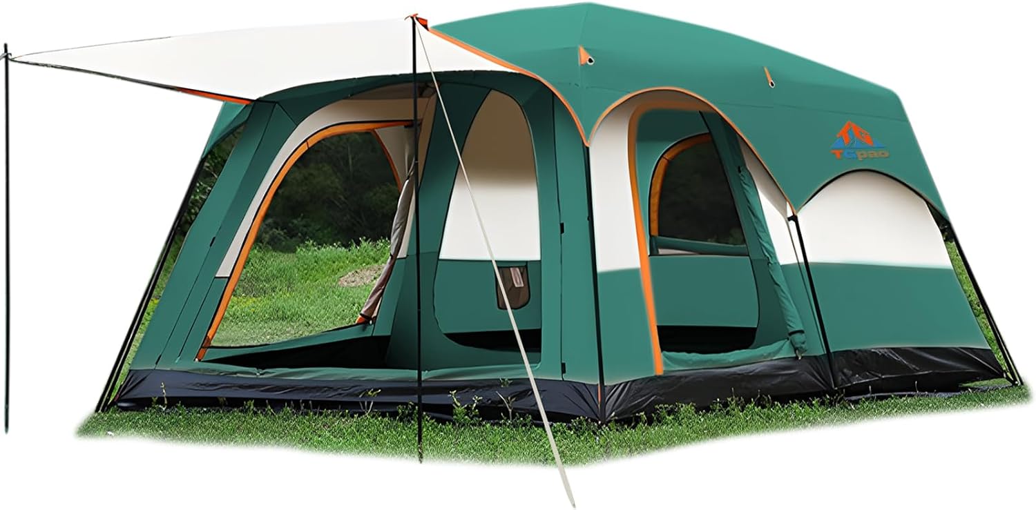 Large Family Camping Tent - 5-12 Person Multi-Room Waterproof Pop-Up Tent with Screened Porch - Glamping Tent for Outdoor Camping & Family Vacation