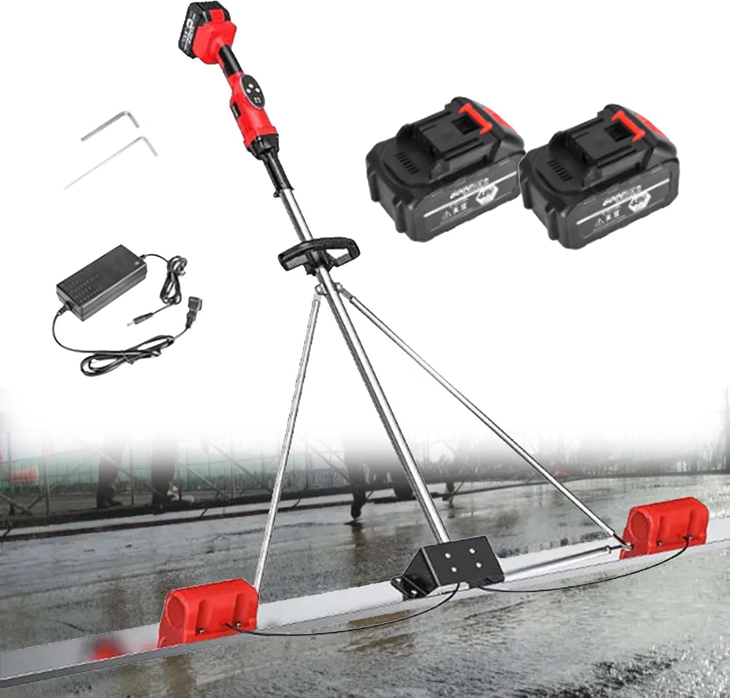 Power Screed Battery Powered Concrete Finishing Vibra Tool, Concrete Screed Vibrating Tool, Dual Motor, for Road Constructions 2*Battery-2M