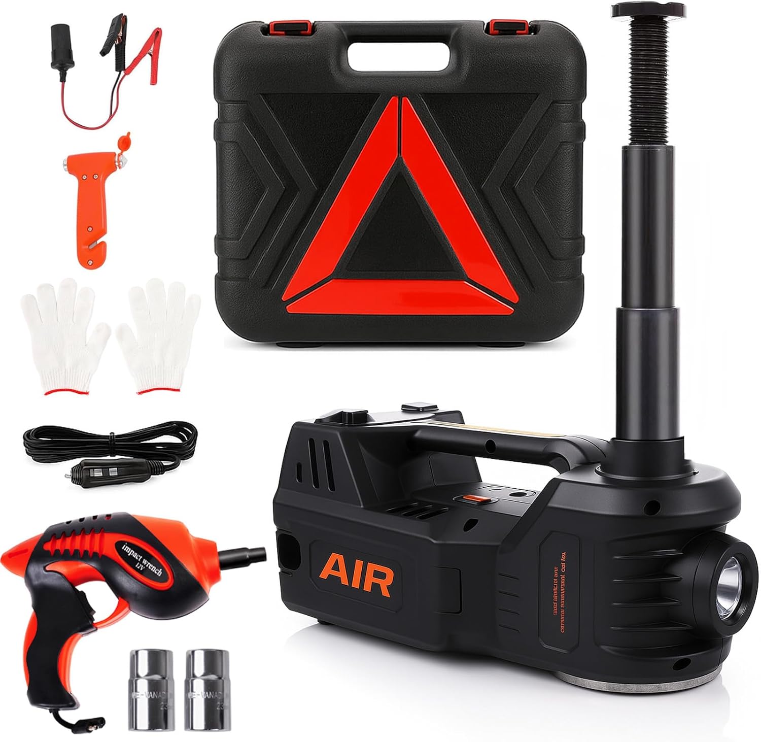 STANDTALL Electric Car Jack Kit 5 Ton 12V Hydraulic Jack Floor Jack with Impact Wrench and Tire Inflator Pump Lift with LED Light for SUV Sedan Truck Road Emergency Tire Change