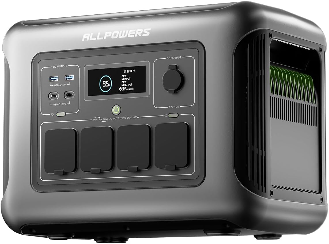 ALLPOWERS R1500 LITE 1600W/1056Wh & 3500+ Cycle LiFePO4 Battery with 4xAC Outlets, 650W MPPT, and UPS