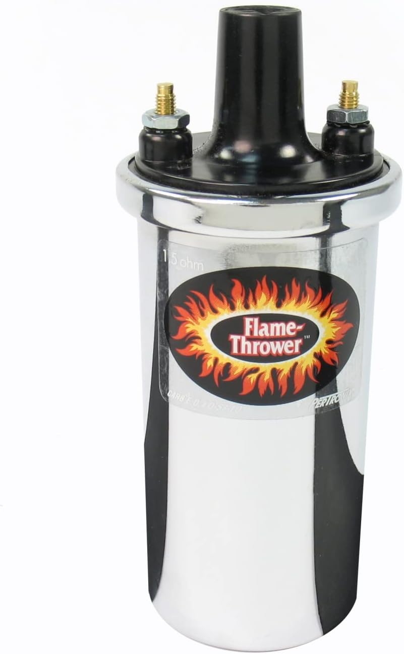 Pertronix 40101 FLAME-THROWER COIL. 40000-VOLT RATED WITH 1.5-OHMS OF RESISTANCE. CHROME EPOXY FILLED CANISTER STYLE. Ignition Coil Coil F-T (1.5 ohm) chrome epoxy