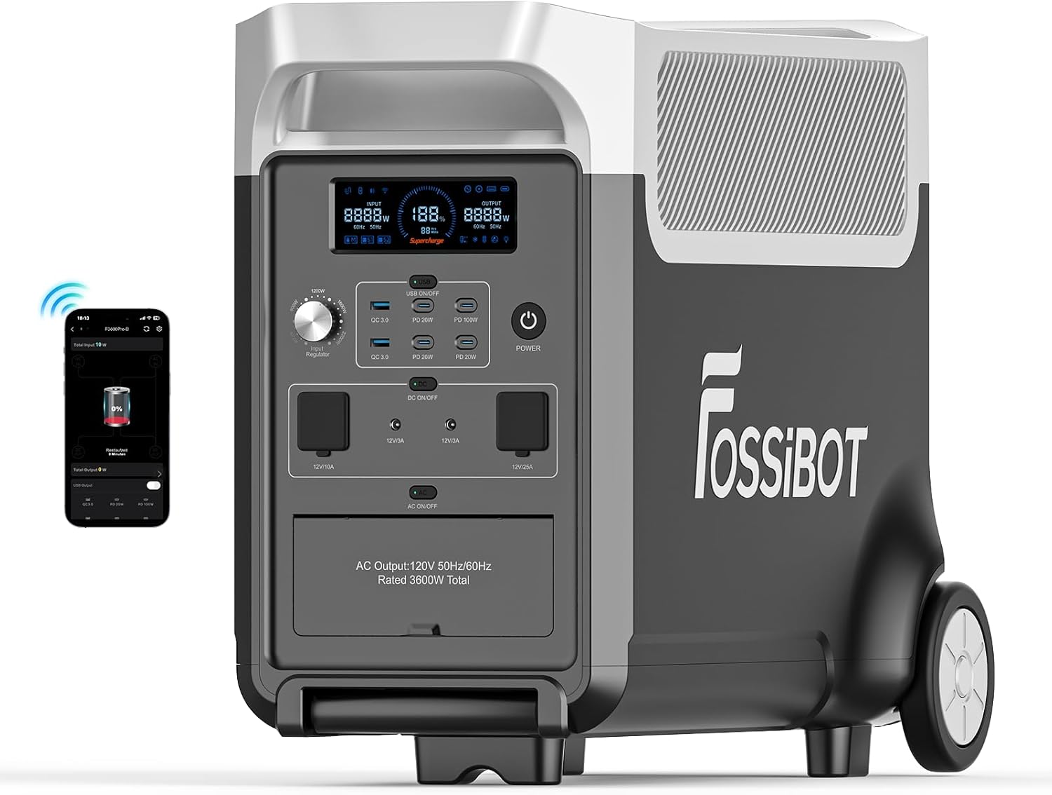 FOSSIBOT 3840Wh Portable Power Station F3600 Pro with 500W Solar Panel, 3600W(Peak 7200W) AC Output Solar Generator, Expandable Capacity, LFP Battery Generator for Home Use, Power Outages, RVs