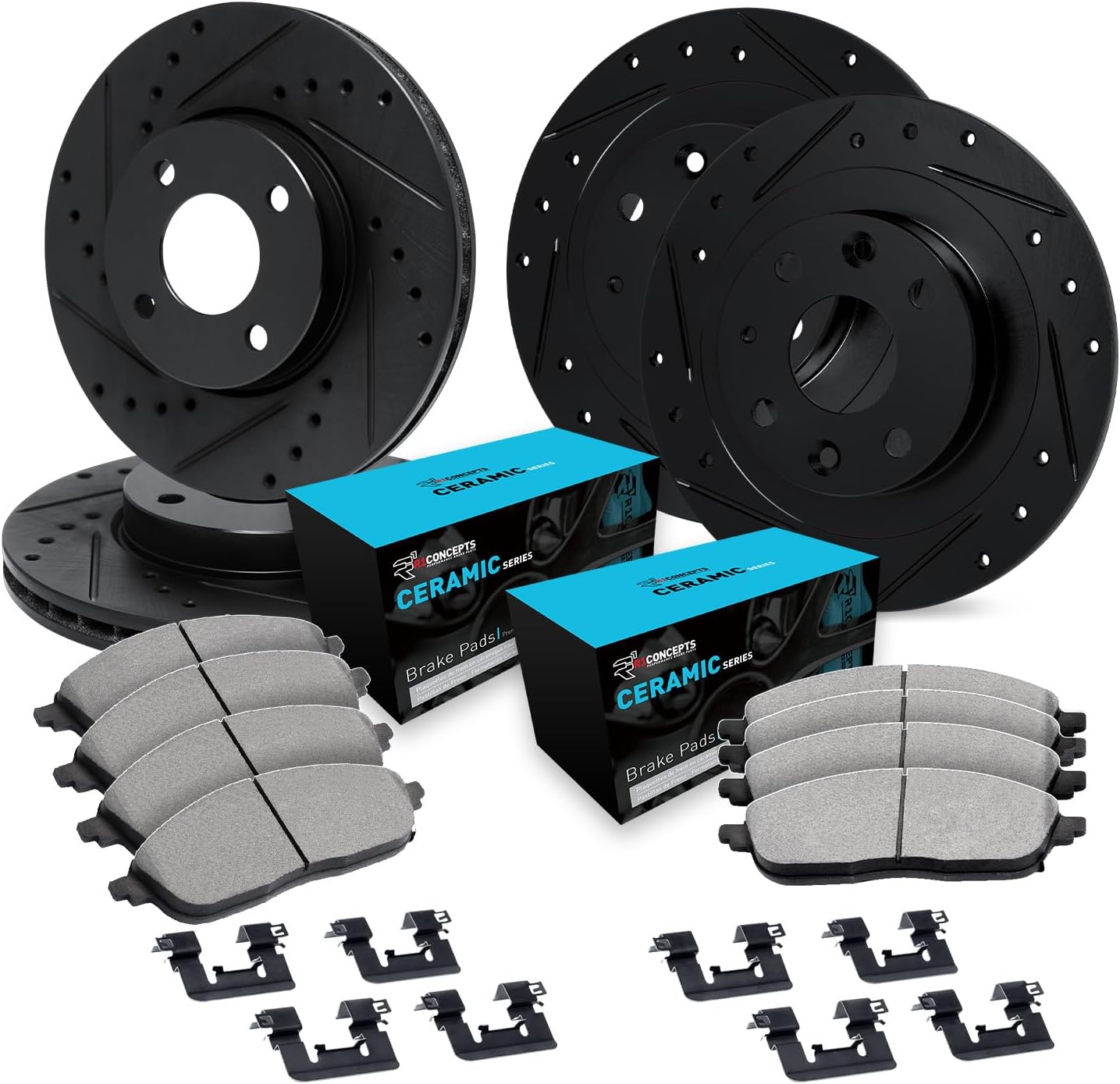 R1 Concepts Front and Rear Brakes and Rotors| Hardware Included| Front and Rear Ceramic Brake Pads and Rotors Kit| Fits 2017-2020 Fiat 124; 2016-2023 Mazda MX-5