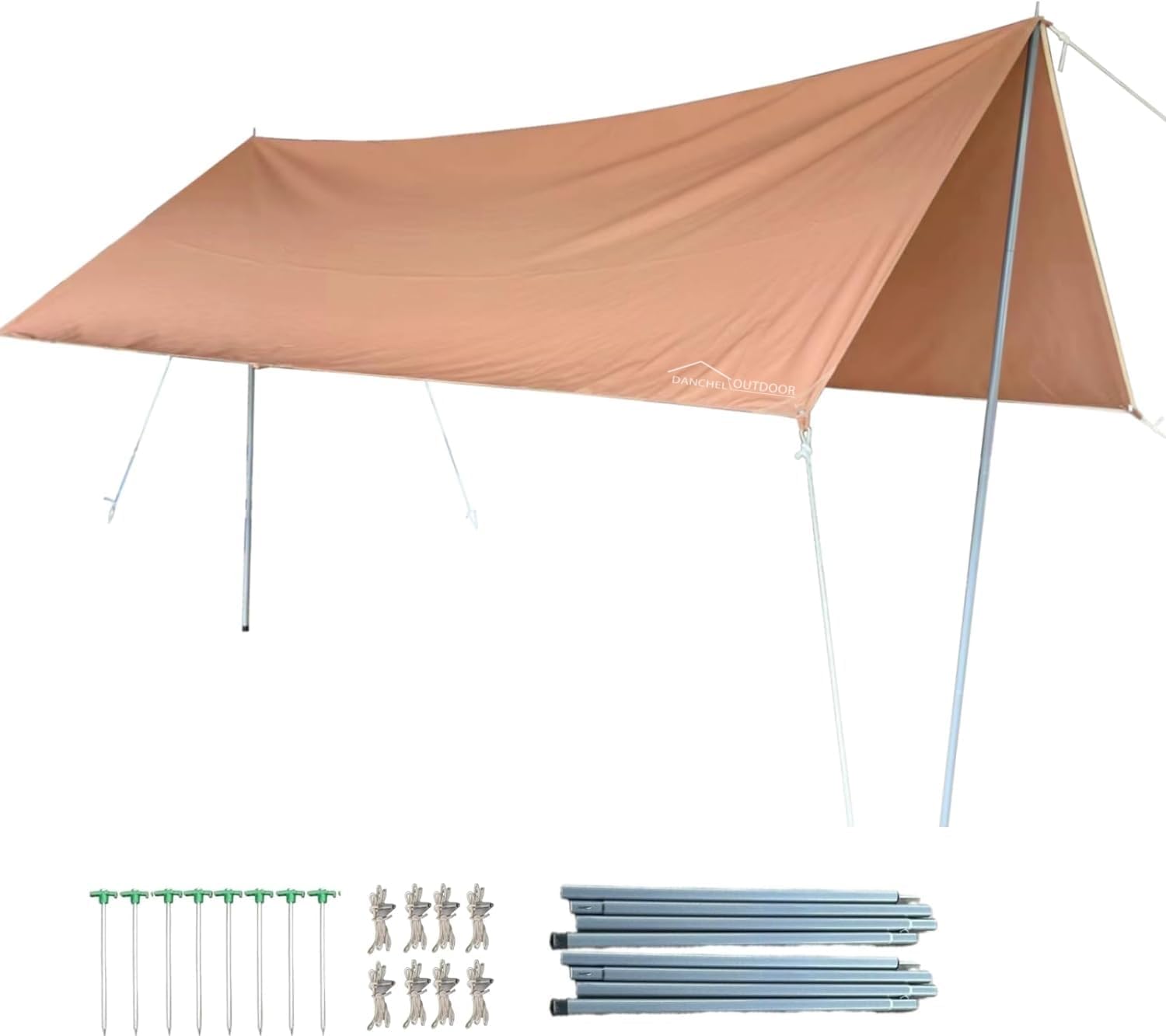 DANCHEL OUTDOOR Waterproof Bell Tent Awning, 4 Season Camping Tarp – Portable Canopy Cover with Poles, Lightweight Glamping Accessories, Rectangle