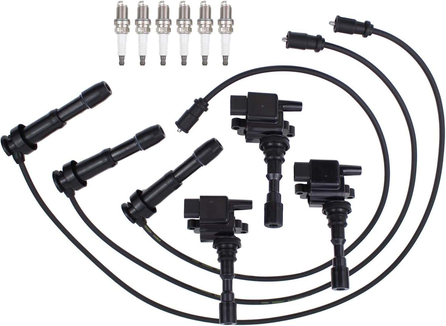MOTOKU Ignition Coil and Spark Plug Wires Set for Hyundai Santa Fe 3.5 2003-2006, XG300 2001, XG350 2002-2005, Kia Amanti 2004-2006