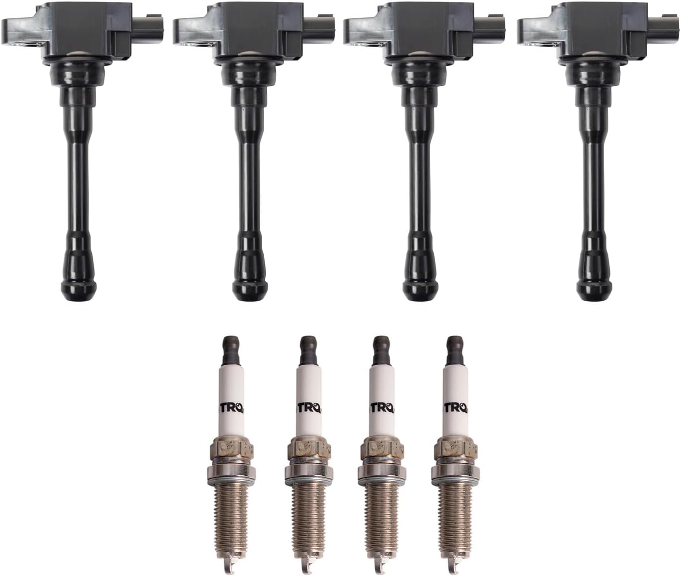 TRQ Ignition Coil and Spark Plug Kit 8 Piece Iridium Spark Plugs Compatible with 2020 Nissan Versa