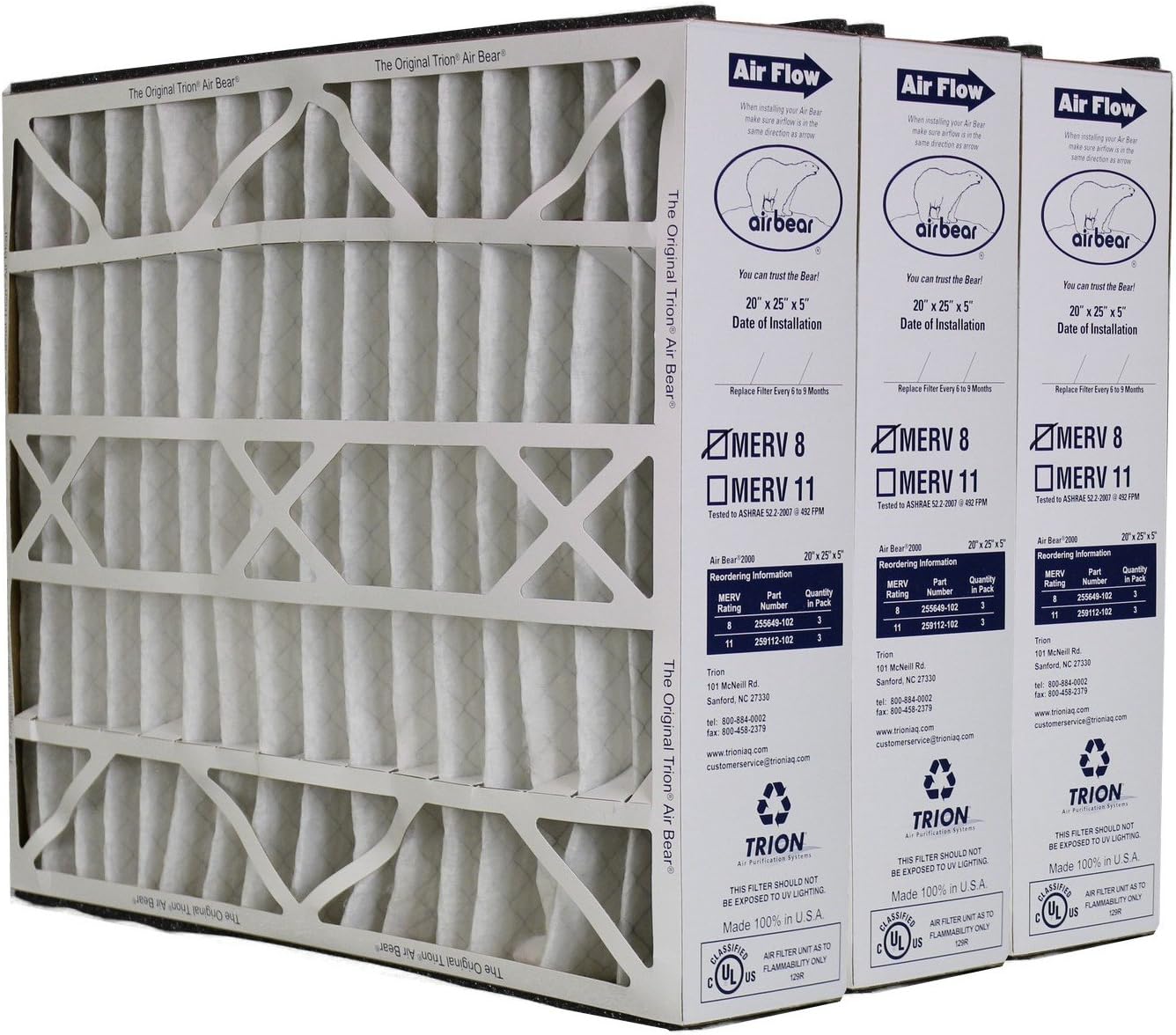 3 Trion Air Bear 20x25x5 Genuine Air Cleaner Filters