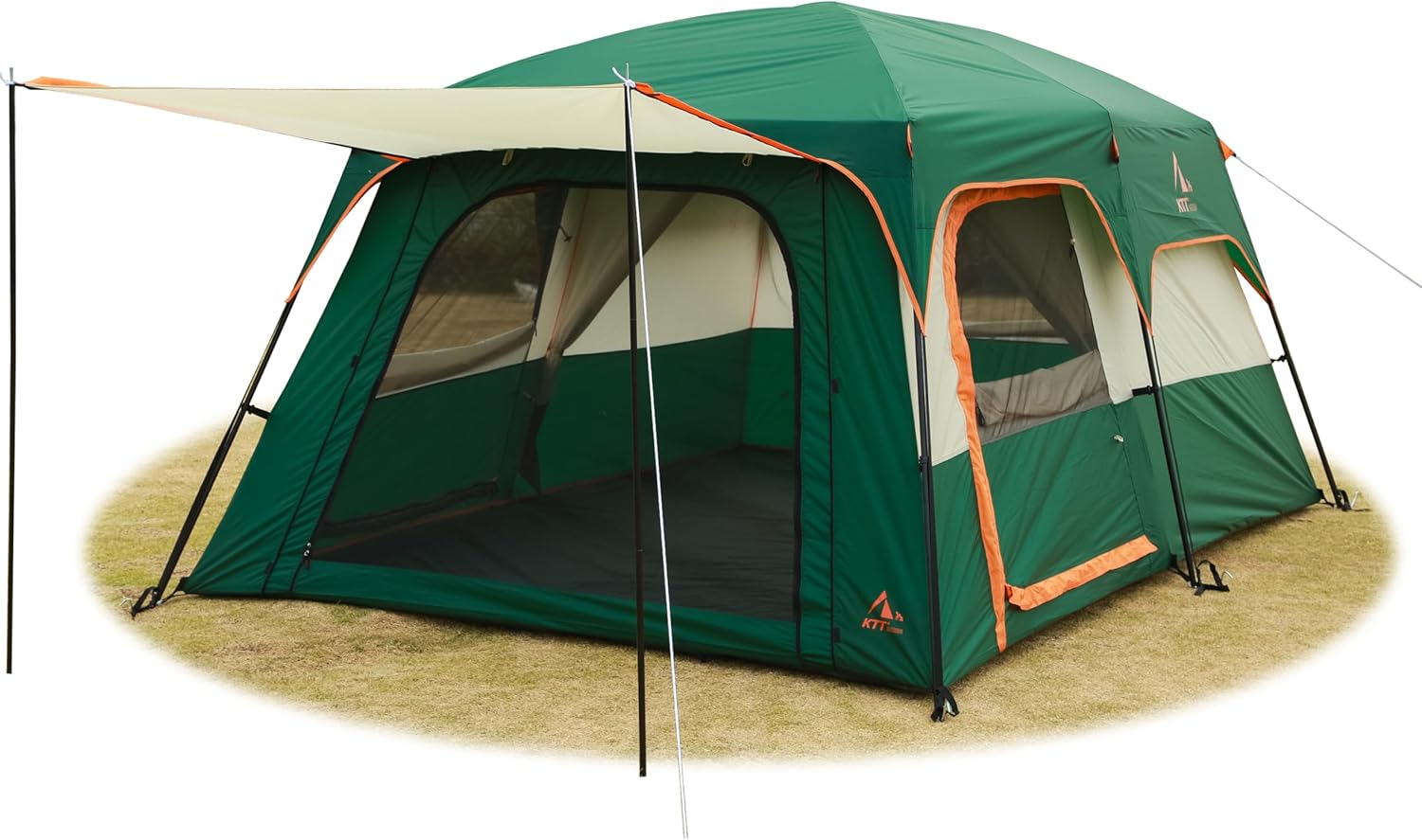KTT Extra Large Tent 10 Person(C),Family Cabin Tents,2 Rooms,3 Doors and 3 Windows with Mesh,Straight Wall,Waterproof,Double Layer,Big Tent for Outdoor,Picnic,Camping,Family Gathering