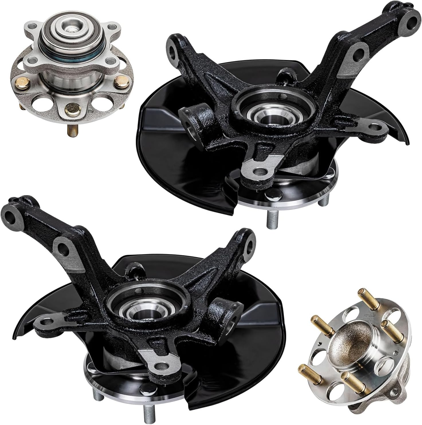 Detroit Axle - 4pc Steering Knuckles Kit for 06-11 Honda Civic, 2 Front Steering Knuckles & Wheel Bearing Hubs 2 Rear Wheel Bearing and Hubs 2006 2007 2008 2009 2010 2011 Replacement