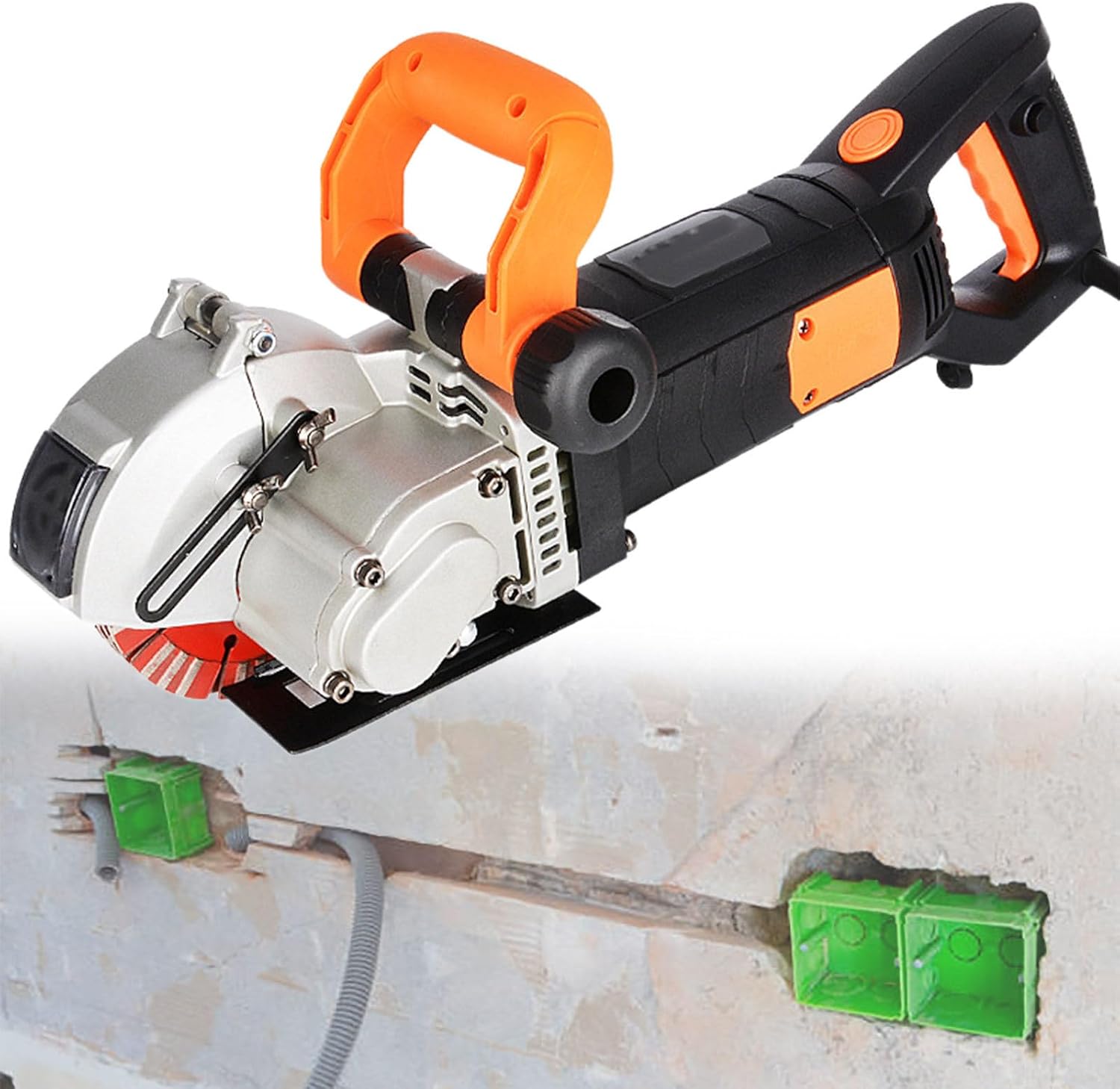 Wall Chaser Concrete Cutter, Concrete Wall Grooving Cutting Machine, with 5 Saw Blade, Water Pump, Dustproof Brick Cutter, Max 42mm Cutting Depth