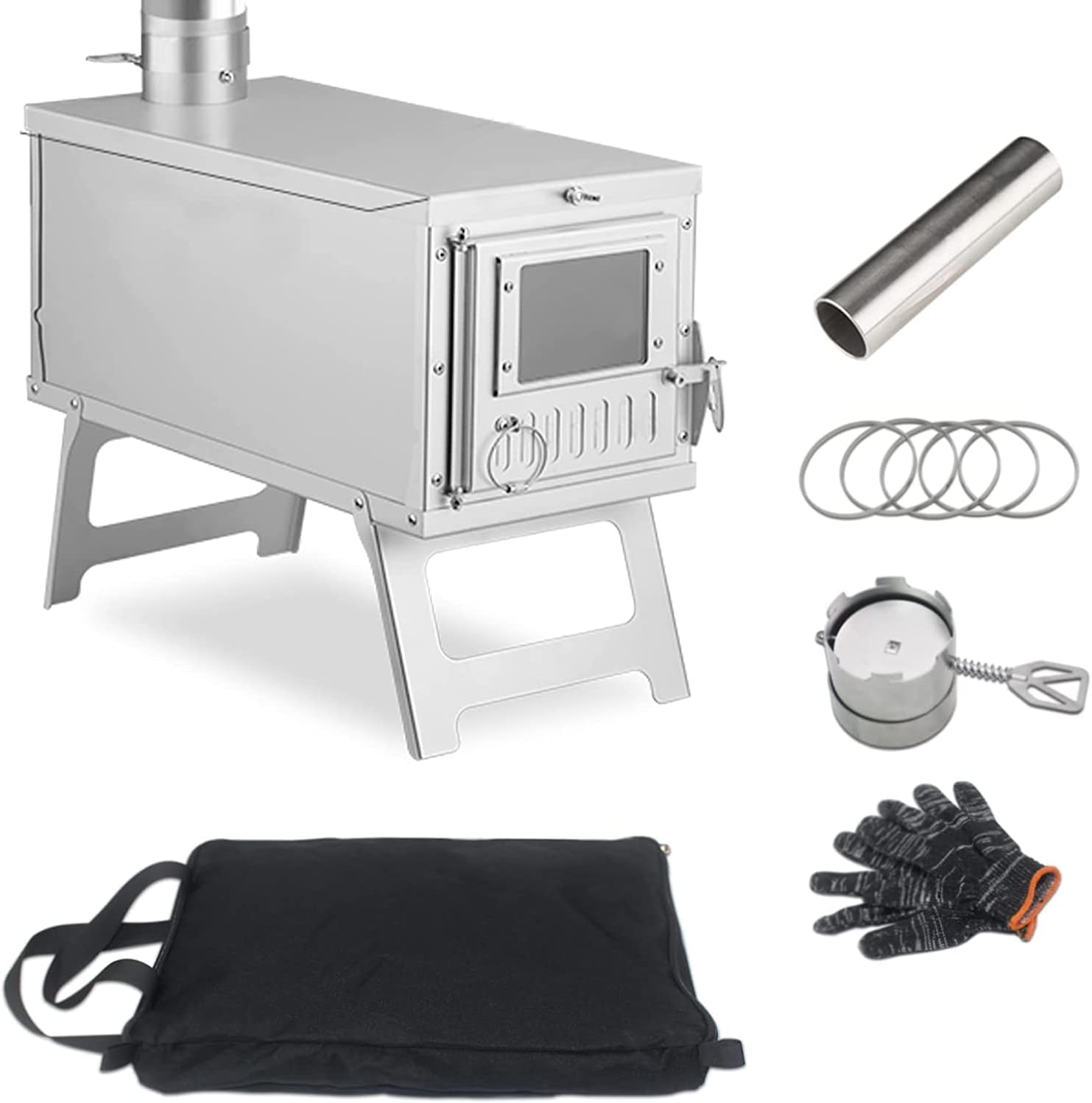 Ultralight Camping Stove Portable Wood Burning Stove for Tent, Camping, Outdoor Cooking, Hunting, Ice Fishing, 16.6 IN Outdoor Wood Stove with 8.2ft Foldable Chimney
