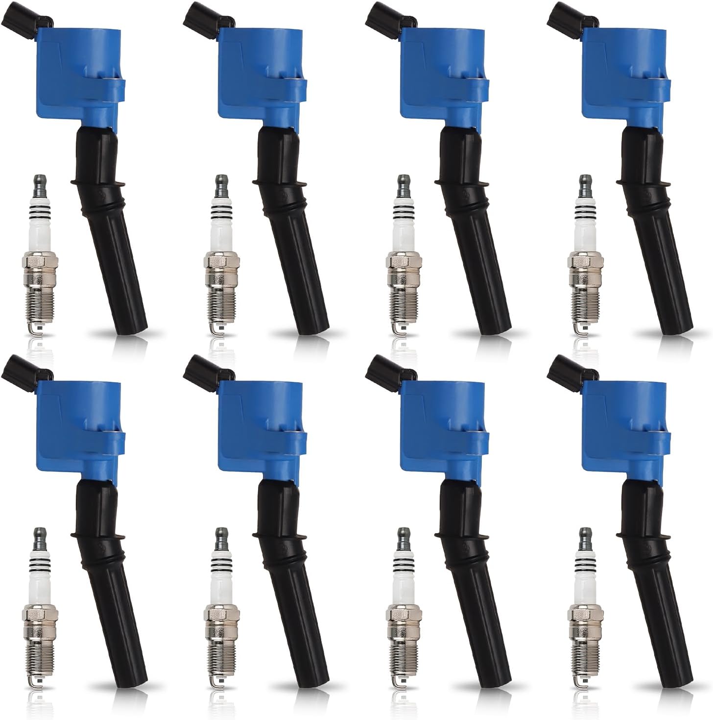ENA 8 Yellow Ignition Coil Pack and Spark Plug Compatible with Mercury Ford Mustang Crown Victoria F150 E150 E250 Expedition Explorer Navigator Town Car Grand Marquis 4.6L V8 Replace# FD503 SP413