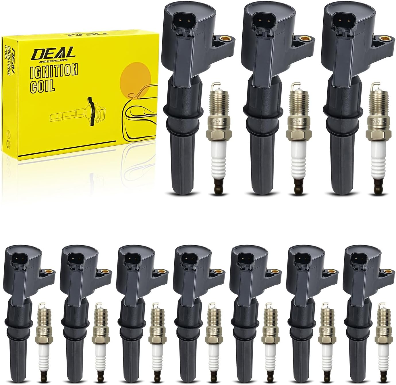 DEAL 10Pcs Ignition Coil Pack + Double Iridium Spark Plug Fit E-Van Super Duty Crown Victoria Town Car Grand Marquis Expedition Excursion Explorer Mountaineer F150 F53 Mustang Navigator 4.6L 5.4L 6.8L