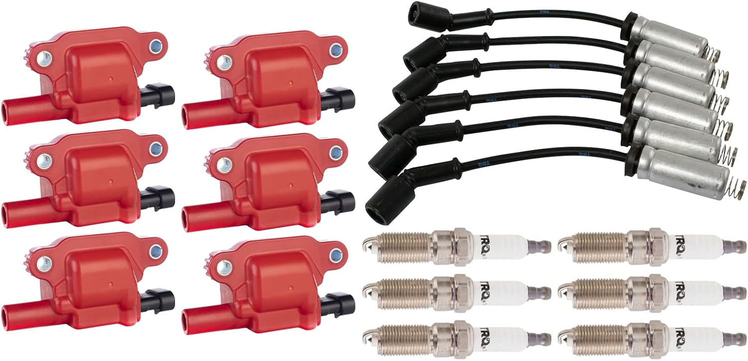 TRQ Ignition Kit Ignition Coil Spark Plugs Wire Set Compatible with 2014-2019 Chevrolet Silverado 1500 GMC Sierra 1500