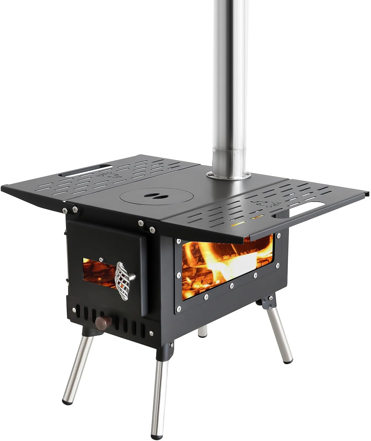 Outdoor Tent Stove Portable Camping Stove With Chimney Pipe for Outdoor Cooking Camping BBQ Accessories Black