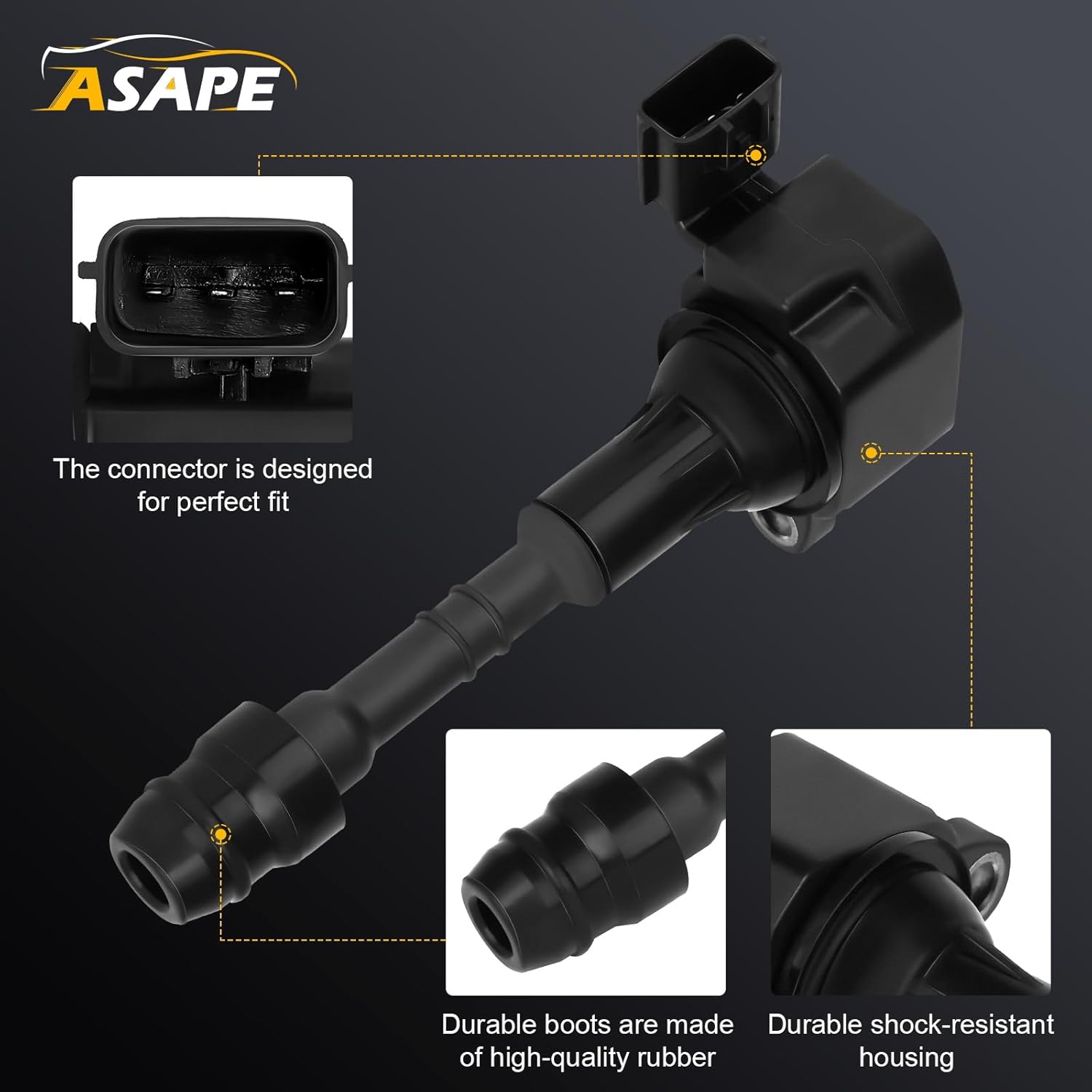ASAPE UF-349 6PCS Ignition Coil with Spark Plug Fit for 2002-2004 for Infiniti I35 3.5L 2002-2008 for Nissan Maxima 3.5L 2003-2007 for Nissan Murano 3.5L 2002-2006 for Nissan Altima 3.5L