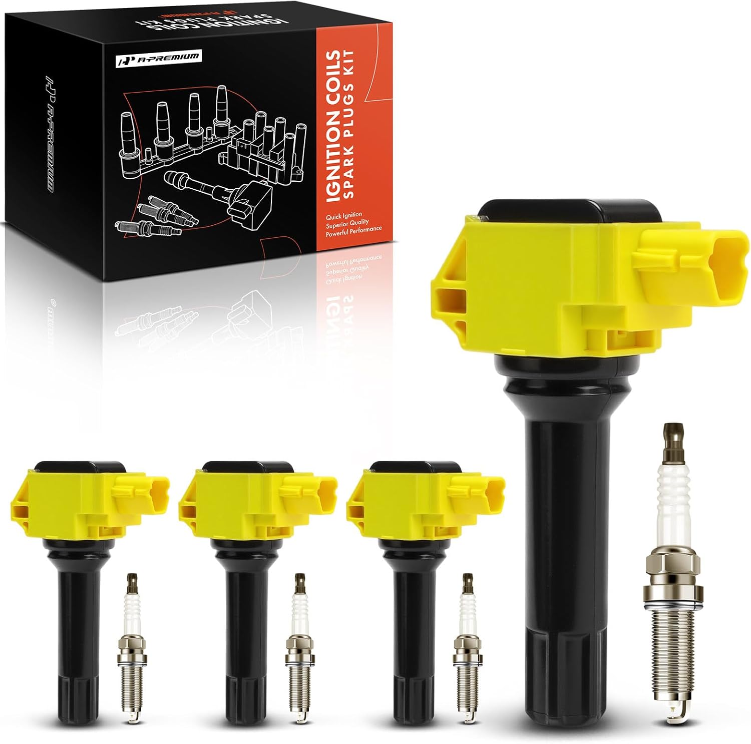 A-Premium (Yellow) Set of 8 Ignition Coil Pack and Iridium Spark Plugs Compatible with Subaru Outback 2015-2019, Forester 2017-2018, Impreza 2016, Legacy 2015-2019, XV Crosstrek 2015, 2.0L 2.5L