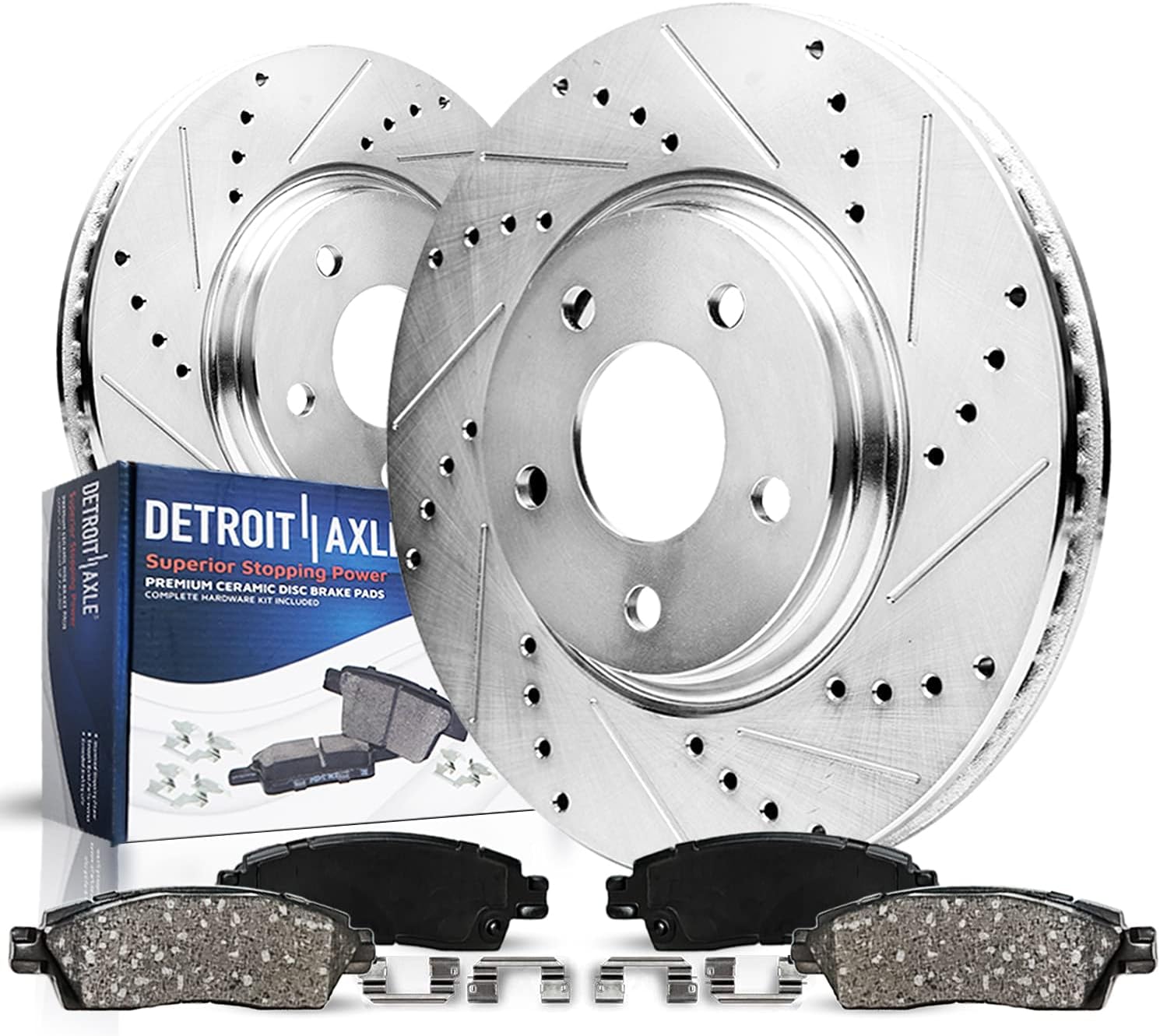 Detroit Axle - Front Brake Kit for 2011-2015 Chevrolet Cruze 2016 Cruze Limited 2012-2017 Sonic Drilled & Slotted Disc Brakes Rotors Ceramic Brake Pads 2013 2014 2016 Replacement: 10.87