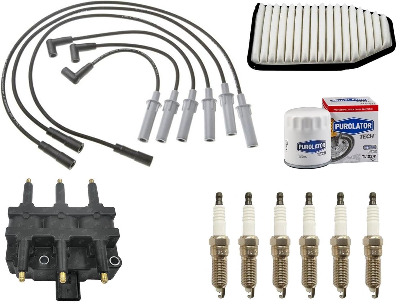Replacement Parts For 2007 2008 2009 2010 2011 Jeep Wrangler 3.8L Wire Set Plugs Air Filter Oil Filter Coil 10pc Tune Up