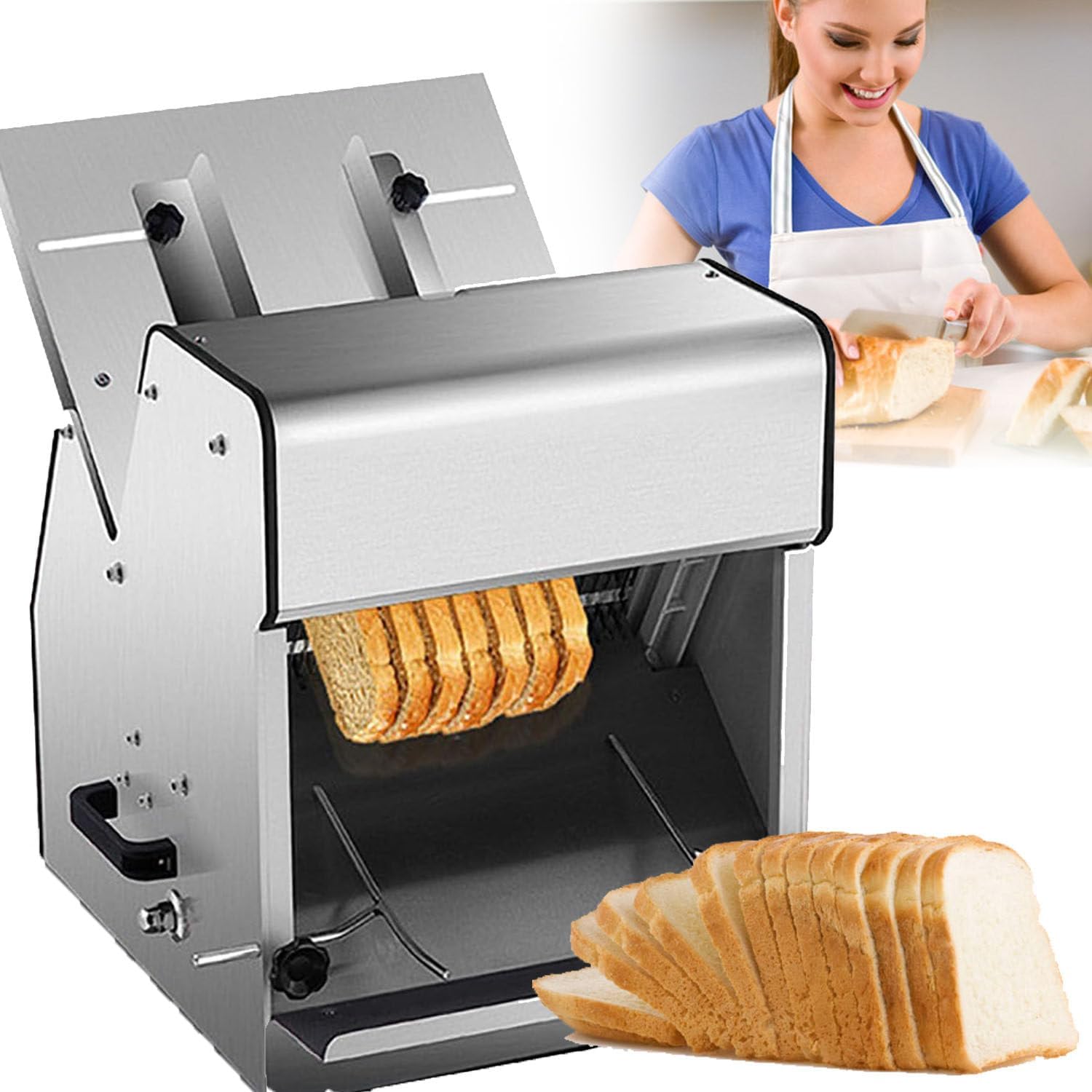 Commercial Toast Bread Slicer, 12mm Thickness Electric Cutting Machine, 304 Stainless Steel Food Slicer, 31PCS Bakery Cutter, Electric Meat Slicer for Homemade Bread Fruit Vegetable