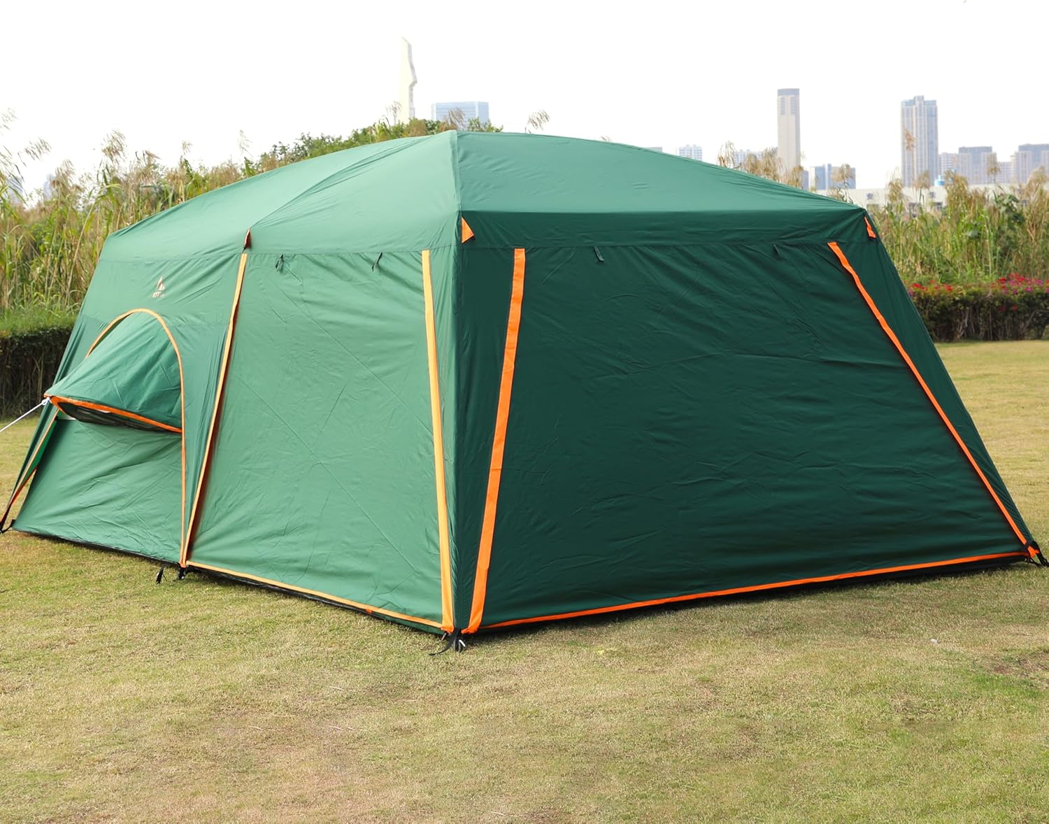 KTT Large Family Cabin Tent 10-12 Person,14.1X10X6.58ft,2 Rooms,3 Storage Pockets,2 Bay-Windows 3 Doors and 3 Windows with Mesh,Straight Wall,Waterproof,Double Layer,Big Tent for Outdoor,Camping