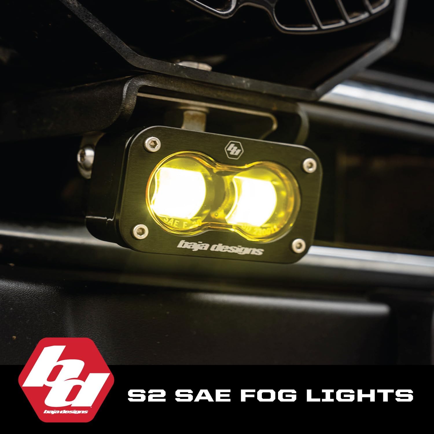 Baja Designs S2 SAE Fog Lights, Auxiliary LED Light Pods (PAIR), Road Legal, Universal Fit with Wiring Harness, 2 PCS LED (Baja Amber)