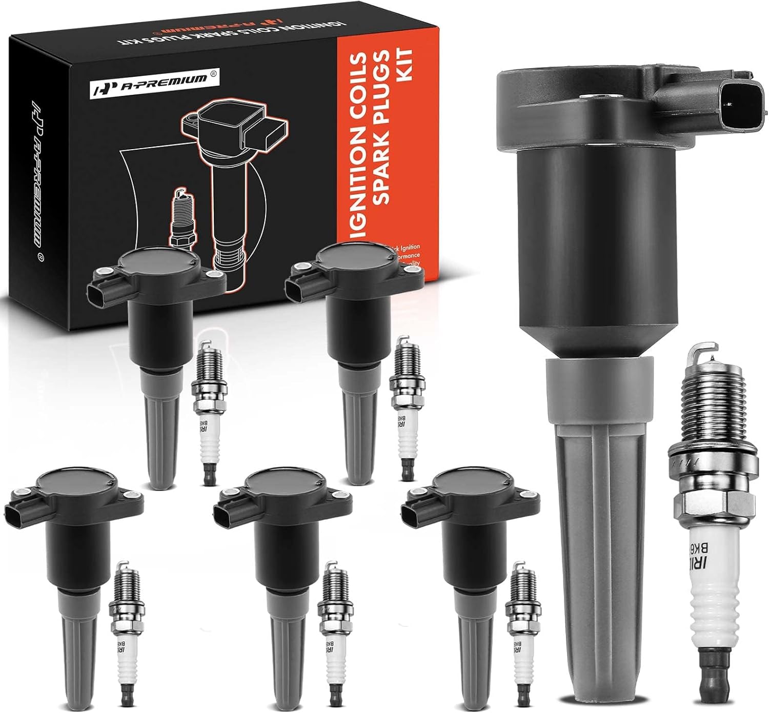 A-Premium Set of 6 Ignition Coil Pack and Iridium Spark Plugs Compatible with Jaguar XJ6 XJR Vanden Plas 1995-1997, XJS 1995-1996, L6 4.0L