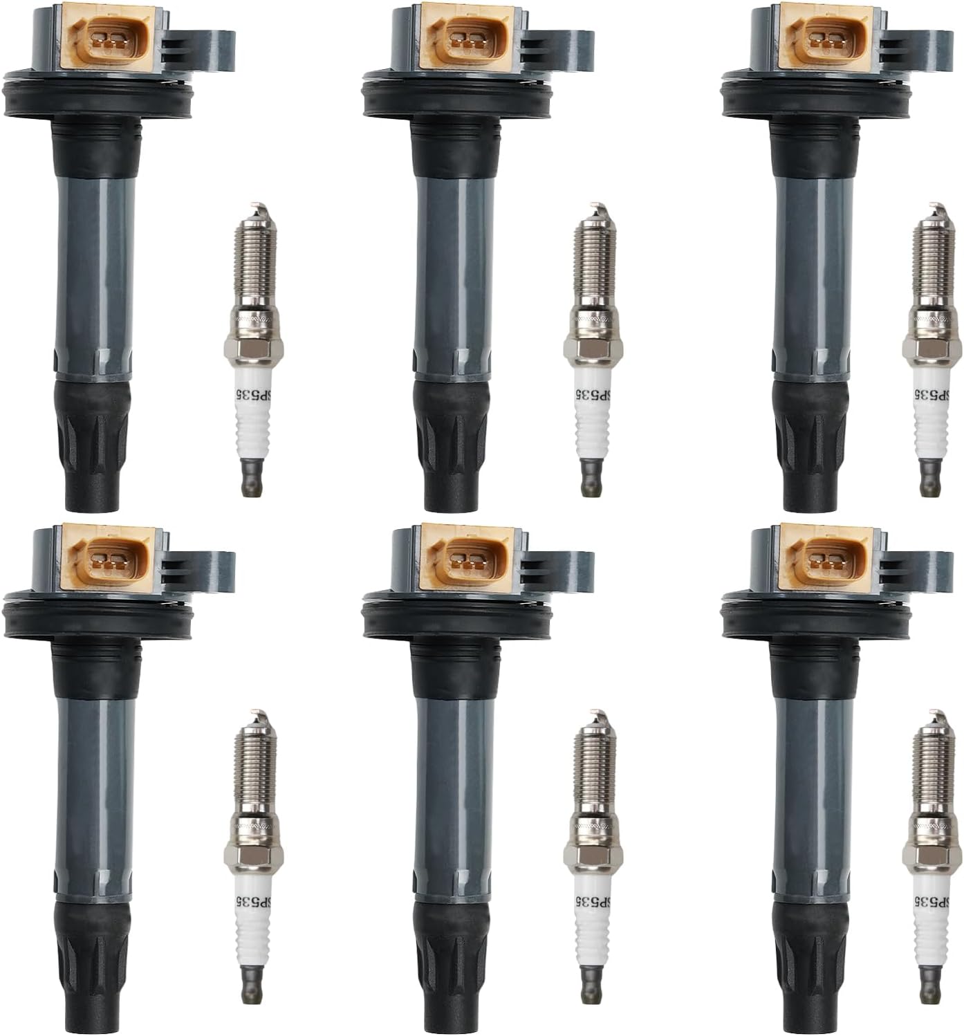 Set of 6 Ignition Coils and Spark Plugs Fit for Ford F150 Expedition Explorer Flex Taurus Transit Replaces UF646, BL3Z-12029-C