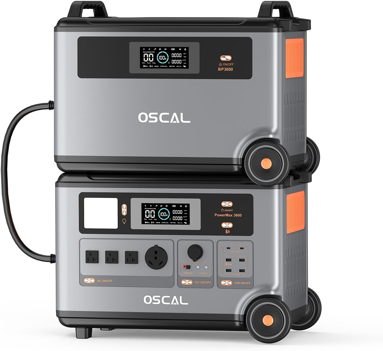 OSCAL Total 7200Wh Power Station PowerMax 3600 with BP3600 Expansion Battery, Expand Capacity from 3600Wh to 7200Wh, Solar Generator for Home Backup, Emergency, Outdoor Camping