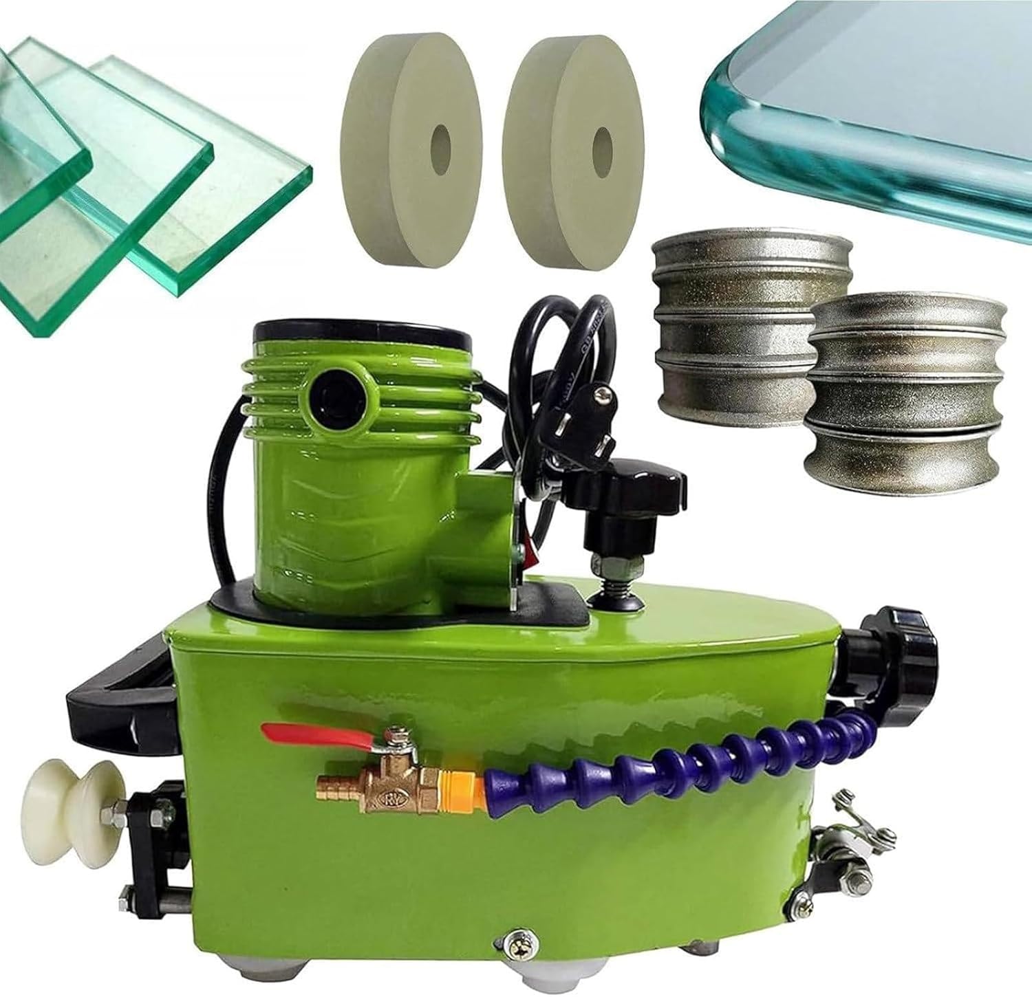 850W Small Portable Electric Hand-Held Glass Edge Polishing Machine,Straight Round Bevel Edge Trimmer, with 8 Diamond Wheels, for Glass Beveling & Polishing Green