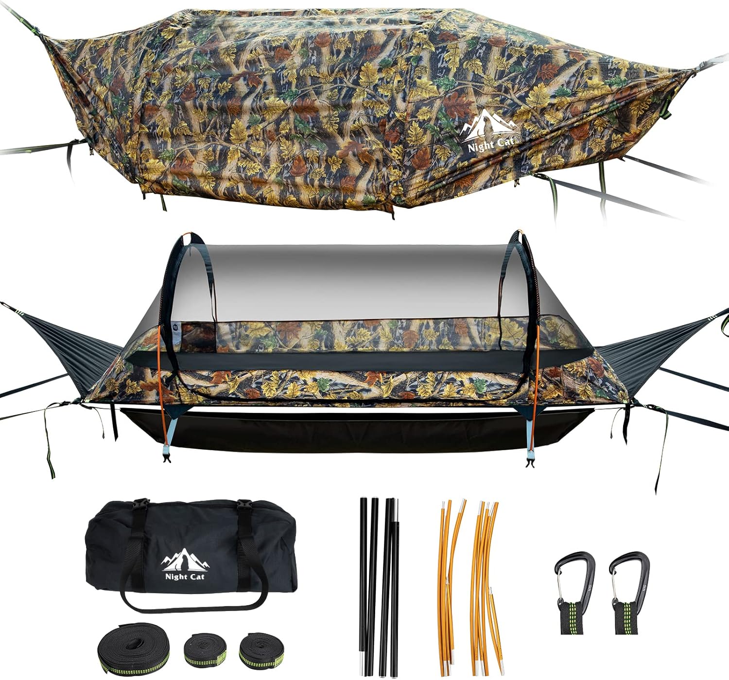 Night Cat Flat Lay Hammock Tent with Mosquito Net Waterproof Rainfly Storage Room for 1 Person Backpacking Hiking Camping Lightweight 330LBS 87x28x19in