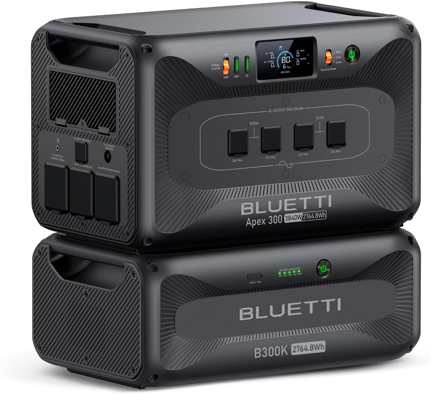 BLUETTI Apex 300 Portable Power Station & B300K Expansion Battery, 5529.6Wh LFP Battery Backup with 6 3840W AC Outlets (7680W Surge), 120V/240V Dual Voltage Output, for Home, RV and Emergencies