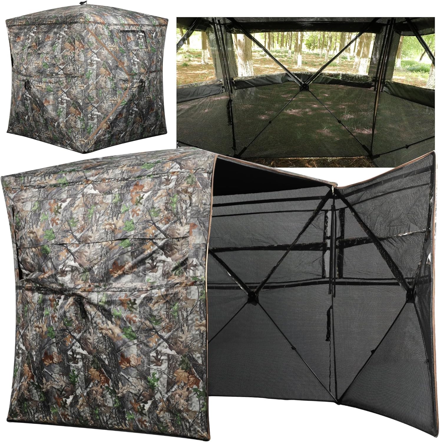 Hunting Blind 270° See Through, Low-Noise 2-3 Person Pop Up Deer Blind, Portable Durable Ground Blind for Deer & Turkey Hunting