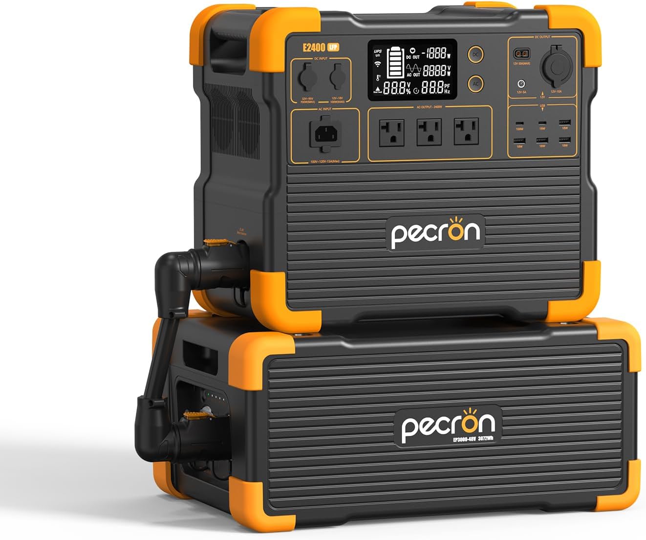 PECRON Portable Power Station E2400LFP with 3072Wh Extra Battery Expandable to 5120Wh, 2400W LiFePO4 Battery Backupfor Emergencies, Camping, RV, Home Use