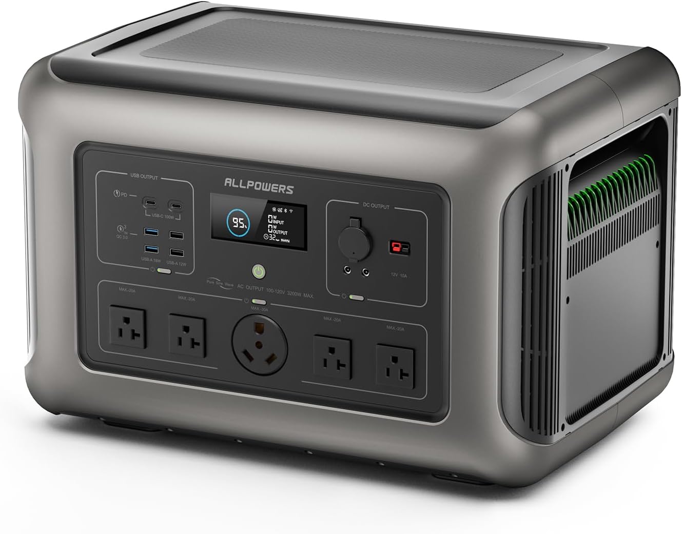 ALLPOWERS R3500 Portable Power Station, 3200W 3168Wh LiFePO4 Portable Home Battery, 0-100% in 2 Hrs, 5 AC with 30A RV Outlets, UPS Solar Generator for Outdoor Camping, RV, Home Backup